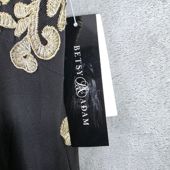 Womens Betsy & Adam Black & Gold Embroidered Evening Gown Polyester Stretch 14W - Picture 5 of 12